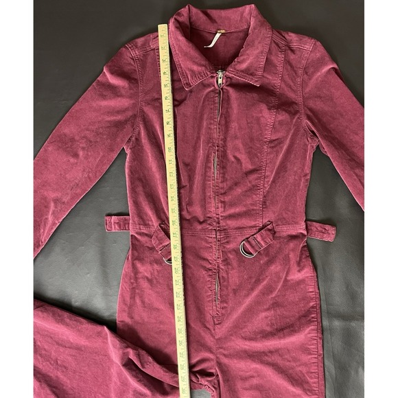 Free People Take Me Out Mulberry Corduroy Jumpsuit 6 Zip Front Utility Boho $148 - Picture 8 of 13